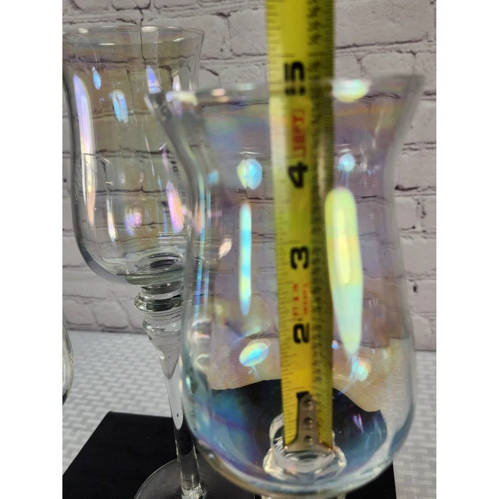 Beautiful Vintage Iridescent Glass Trio Candle Holders